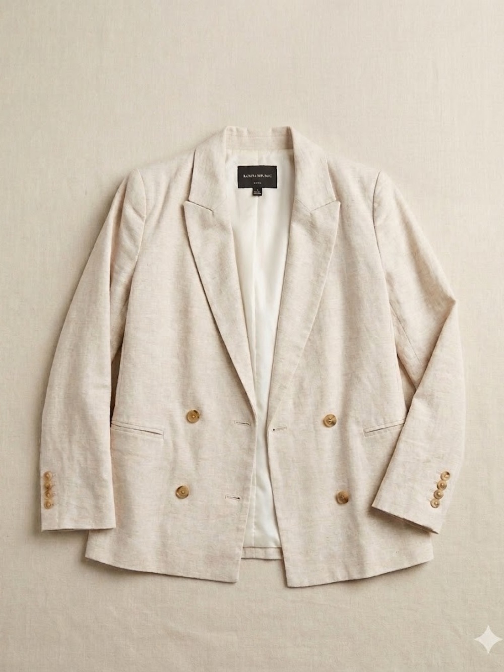 Banana Republic Ivory Flax Linen Blend Double-Breasted Blazer Size 6